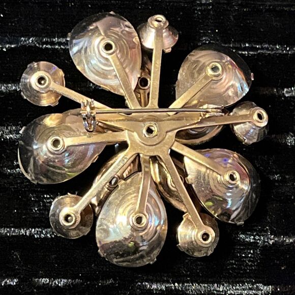 Vintage 1950s 1960s Amber Glass Stone Flower Shaped Brooch Pin MCM 1.75” - Picture 4 of 5